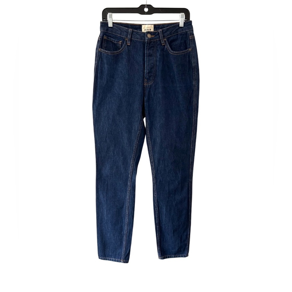 Sezane Brut button fly Jeans 29 dark blue wash 100% cotton straight slight taper